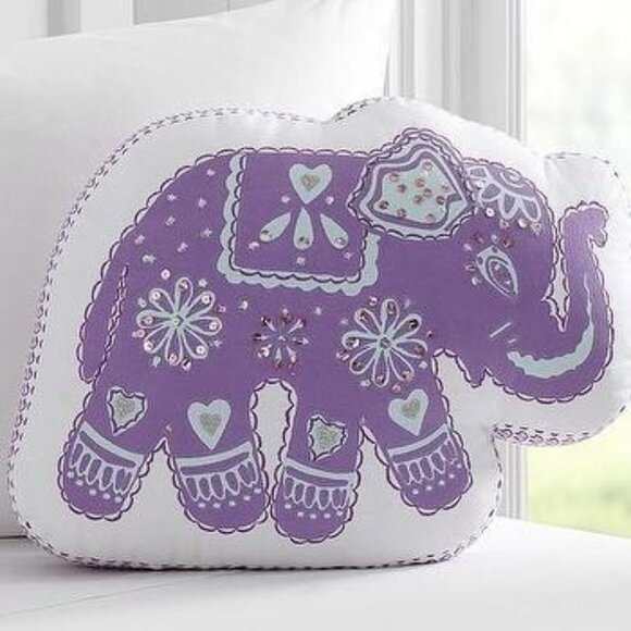 Pottery Barn Kids Purple Stella Elephant Pillow One Size Bohemian Sequins Whimsy - Picture 1 of 11